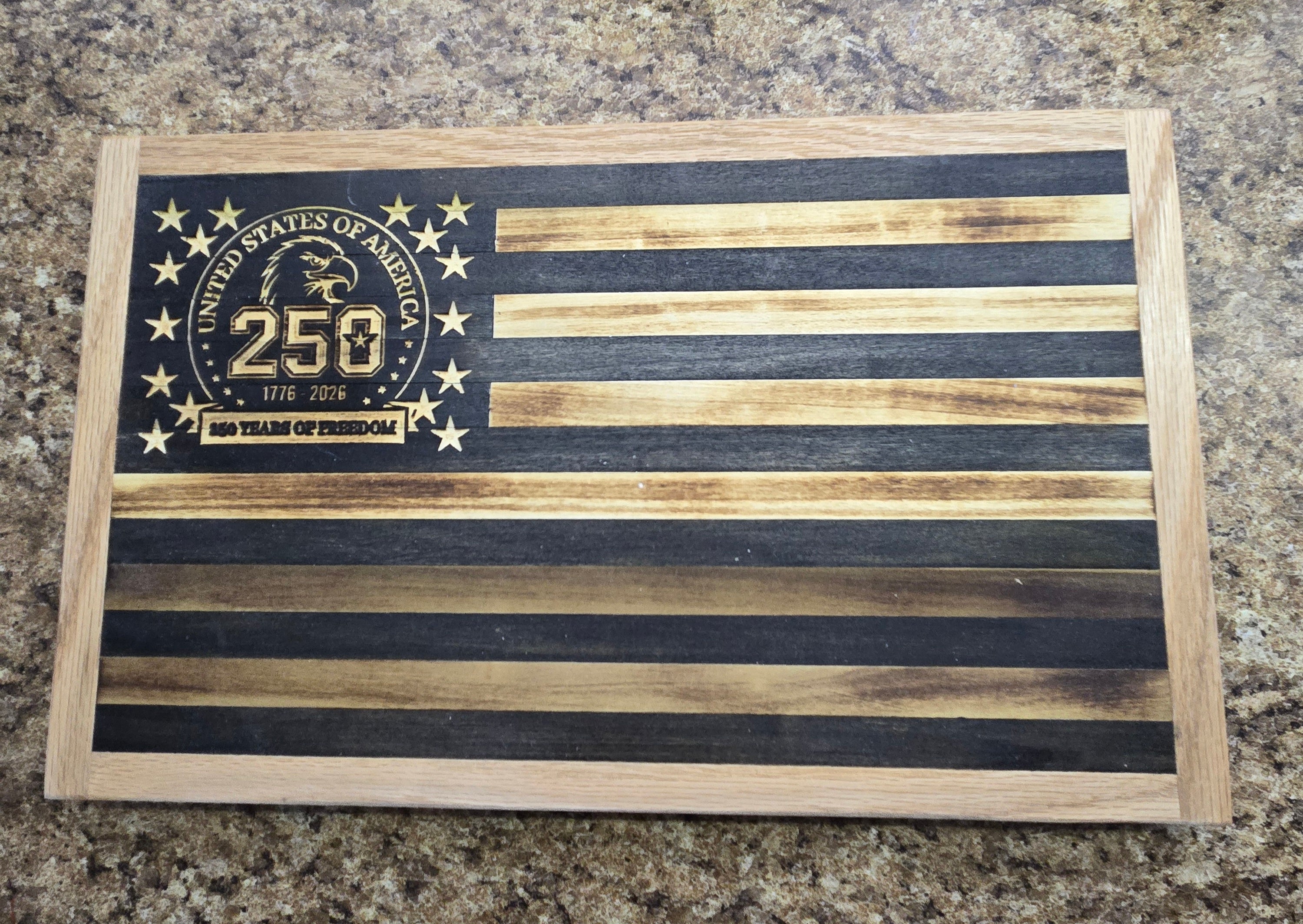 Handcrafted Wooden American Flag – 250 Years of Freedom, Black & White Edition