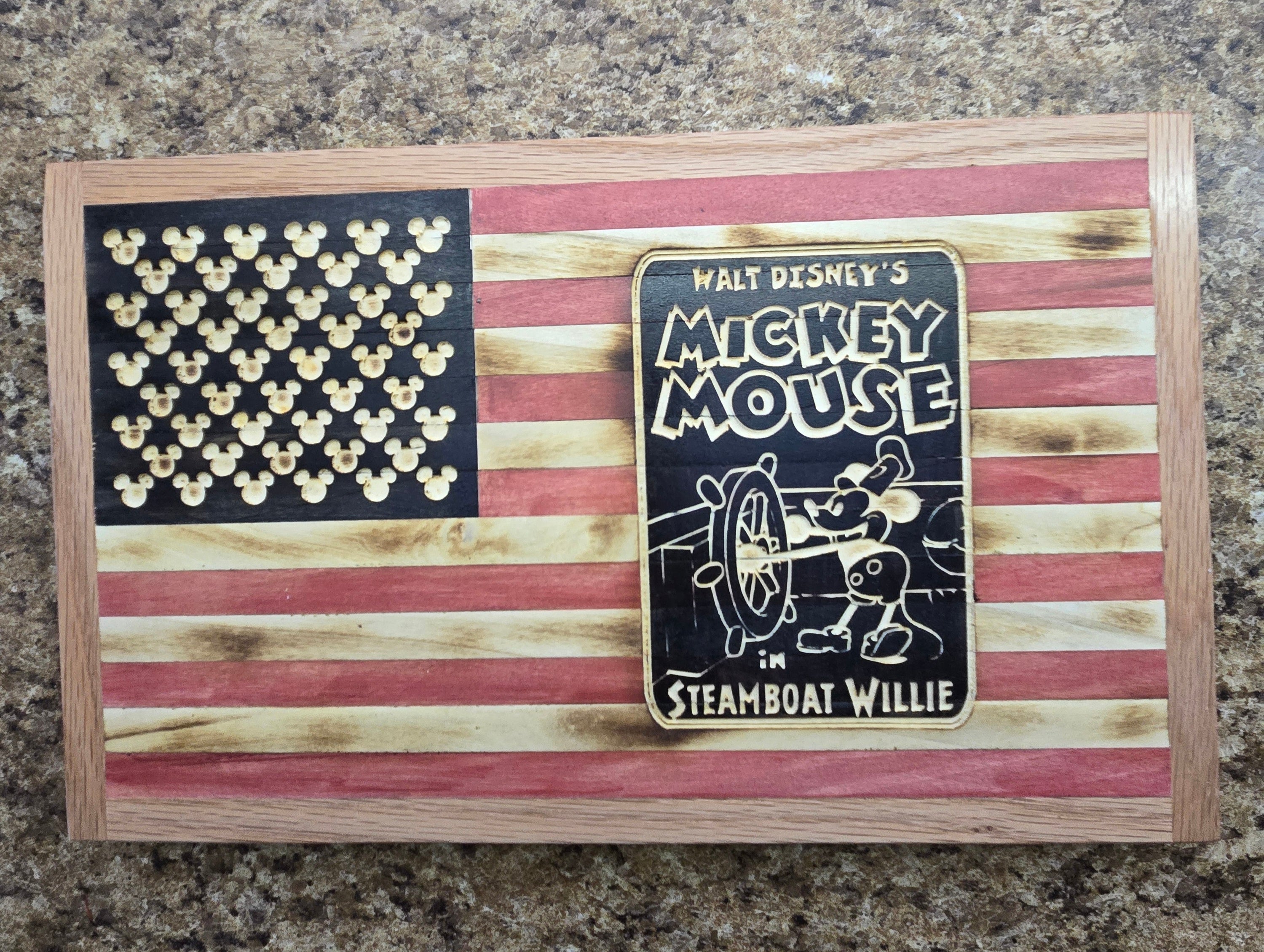 Handcrafted Wooden American Flag – Steamboat Willie Edition