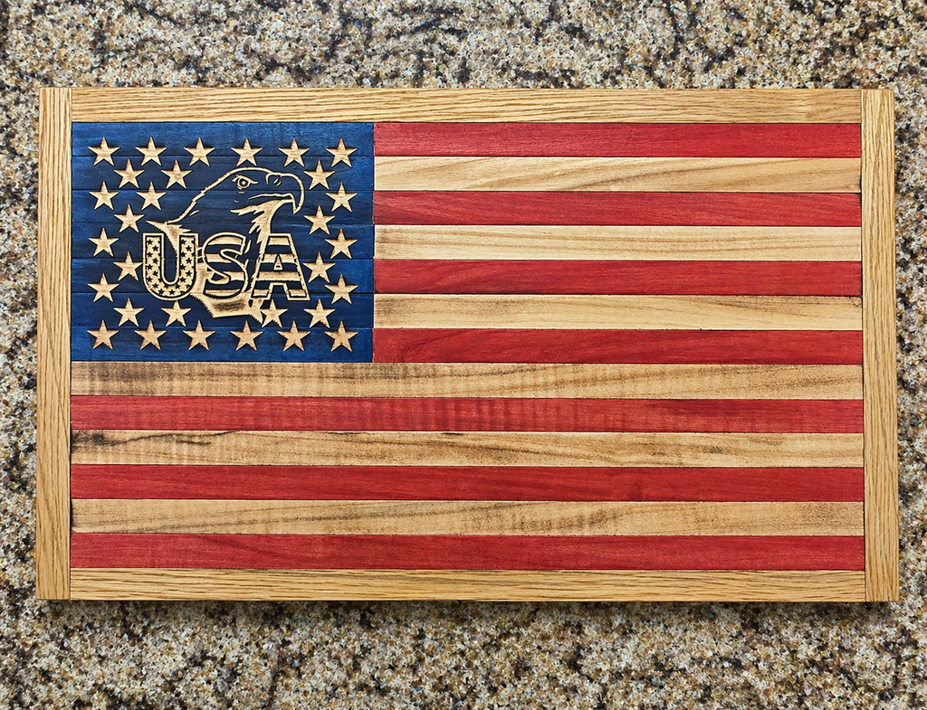Handcrafted Wooden American Flag – Eagle & USA Edition