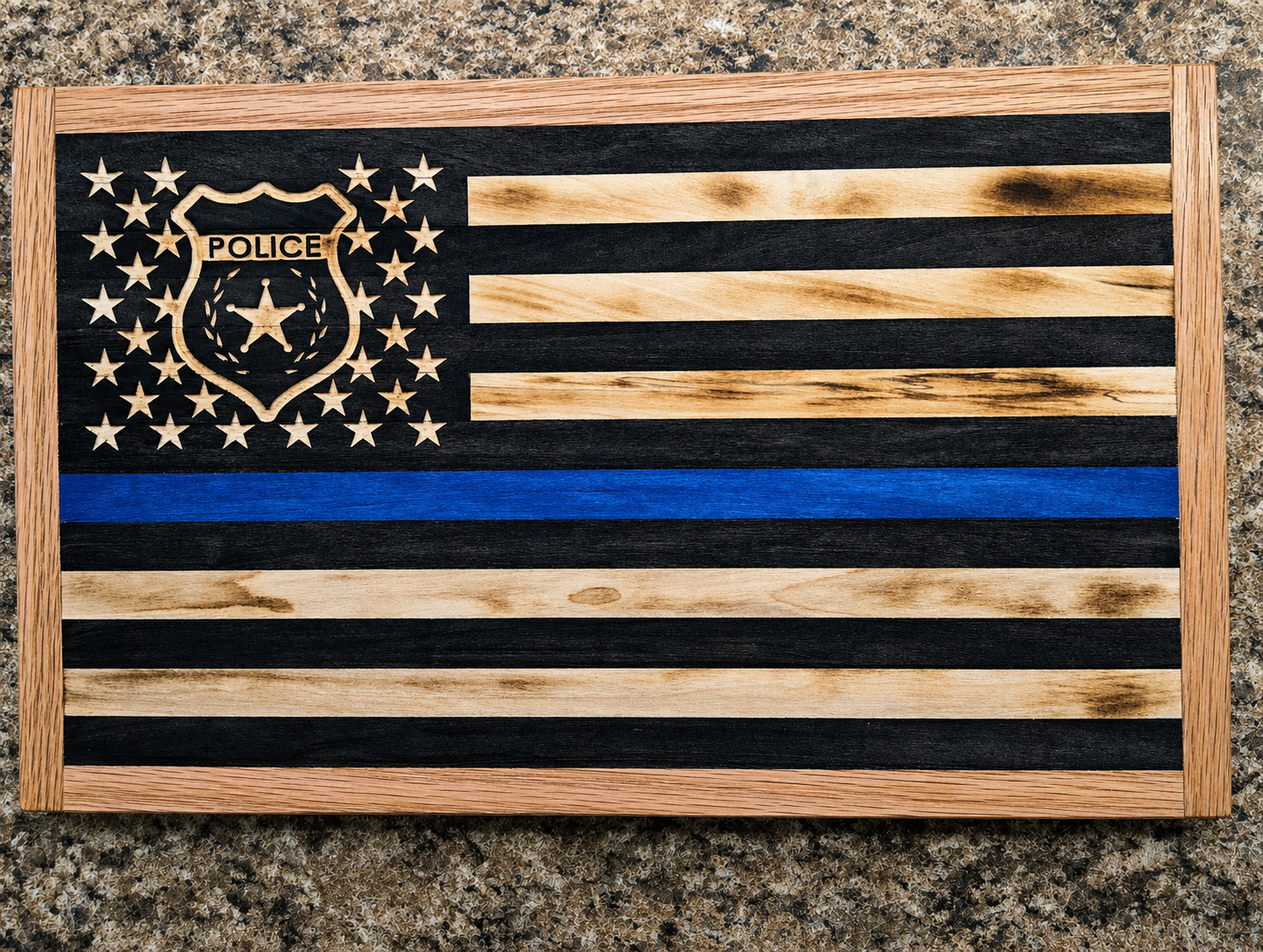 Handcrafted Wooden American Flag – Thin Blue Line
