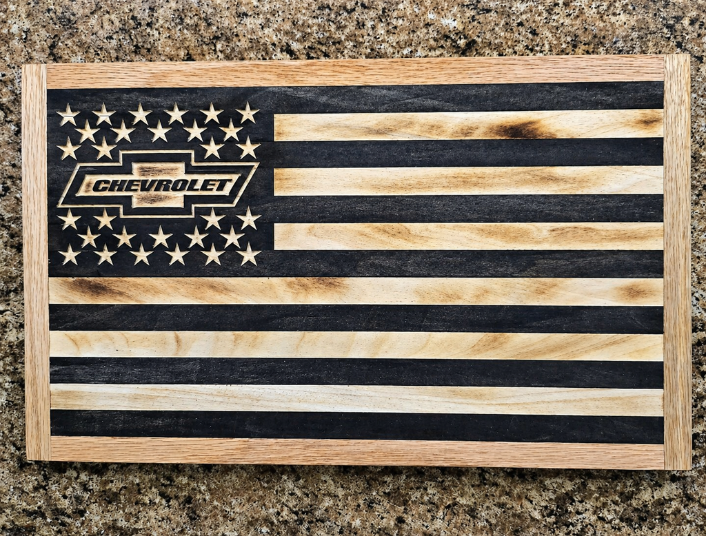 Chevrolet Bowtie Handcrafted Wooden American Flag