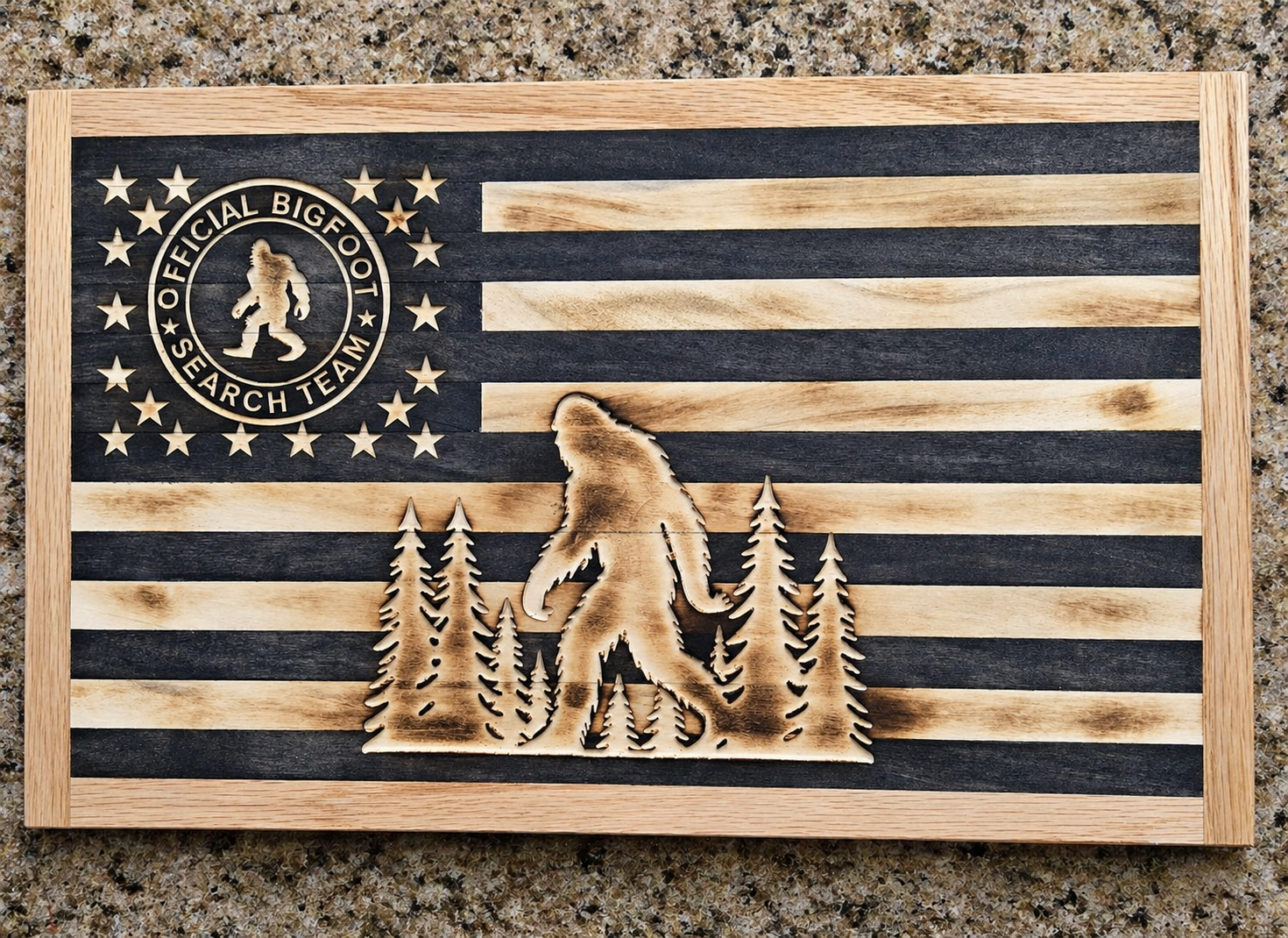 Handcrafted Wooden American Flag – Bigfoot Edition