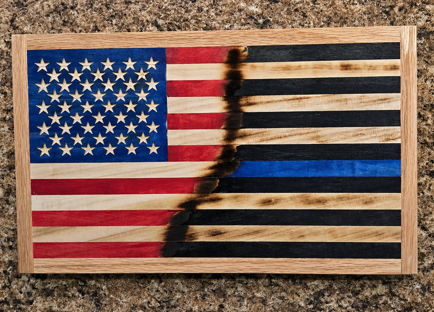 Handcrafted Wooden American Flag – Half & Half Thin Blue Line
