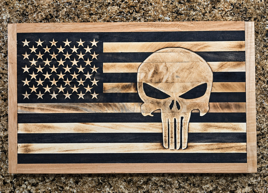 Punisher handcrafted wooden American flag