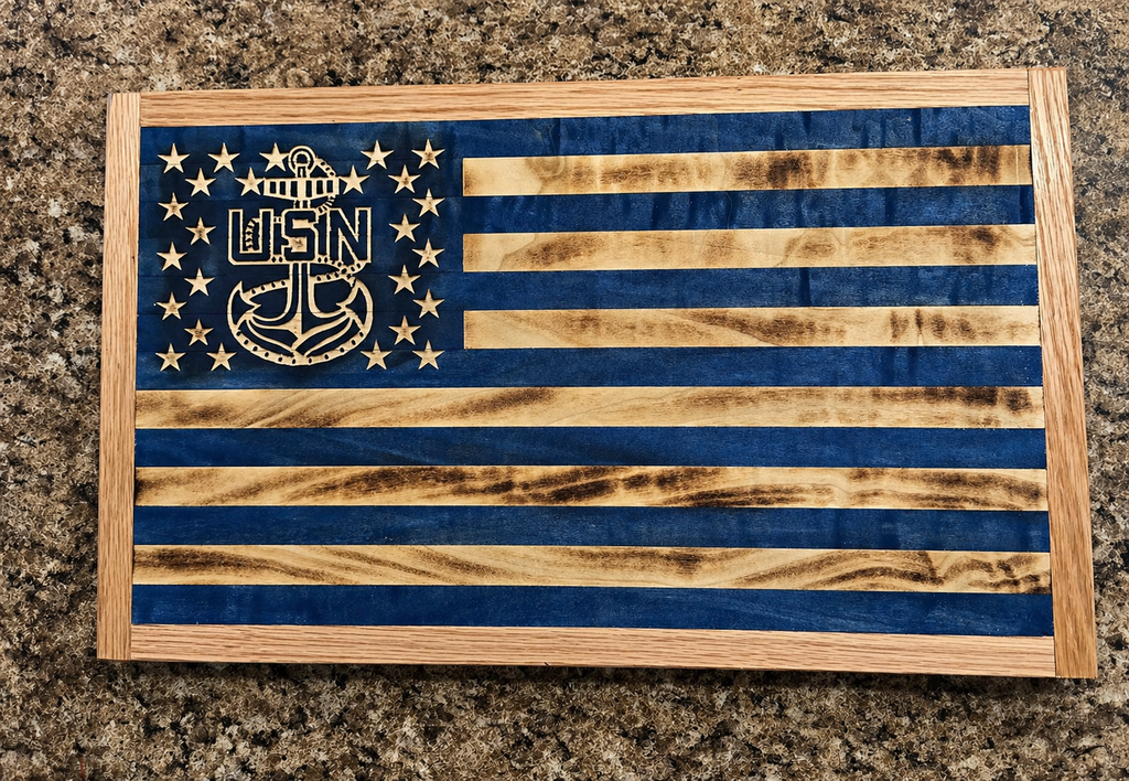 U.S. Navy Tribute Handcrafted Wooden American Flag