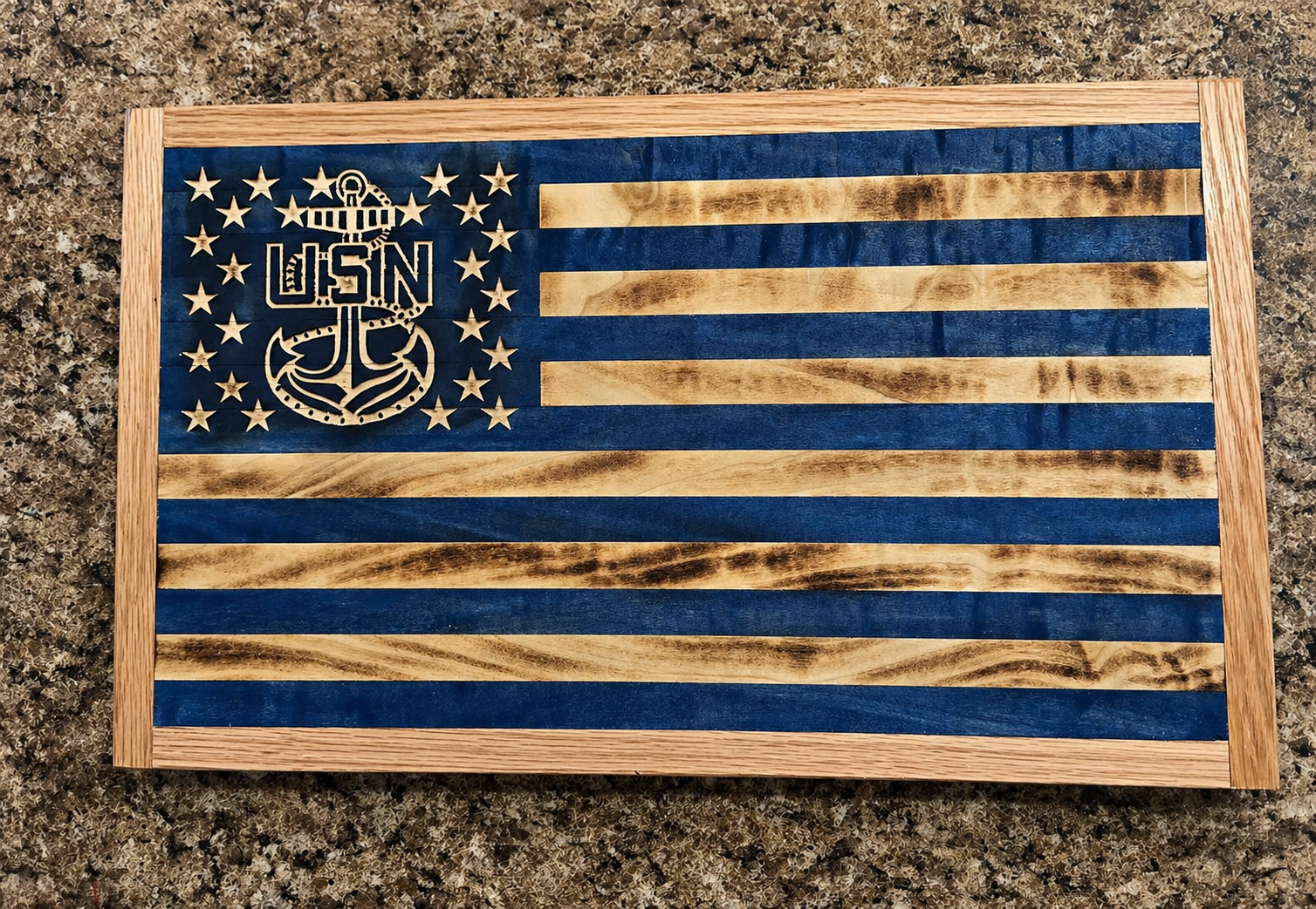 U.S. Navy Tribute Handcrafted Wooden American Flag